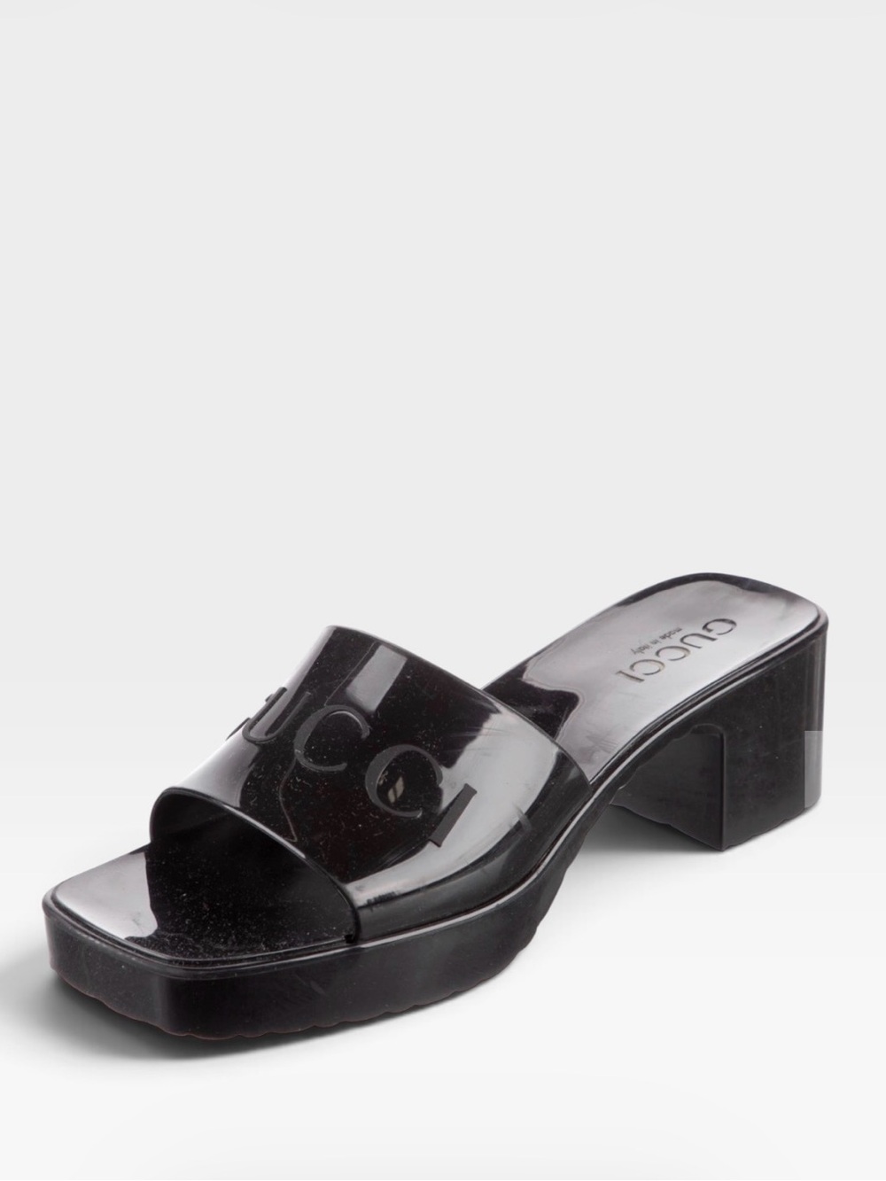 Gucci Black Patent Leather Rubber Slide